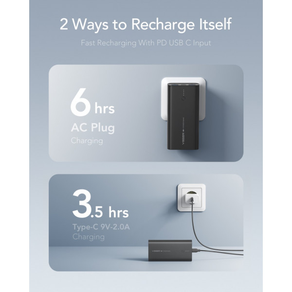 Фото - Батарея мобільна Veger ACE100 Built-in EU Plug 10000mAh Quick Charge PD20W W1146 (1283126559143)