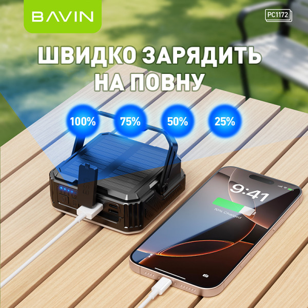 Фото - Батарея мобільна Bavin PC1172 10000 mAh SOLAR Led Lights Black (Y-PC1172 BK)