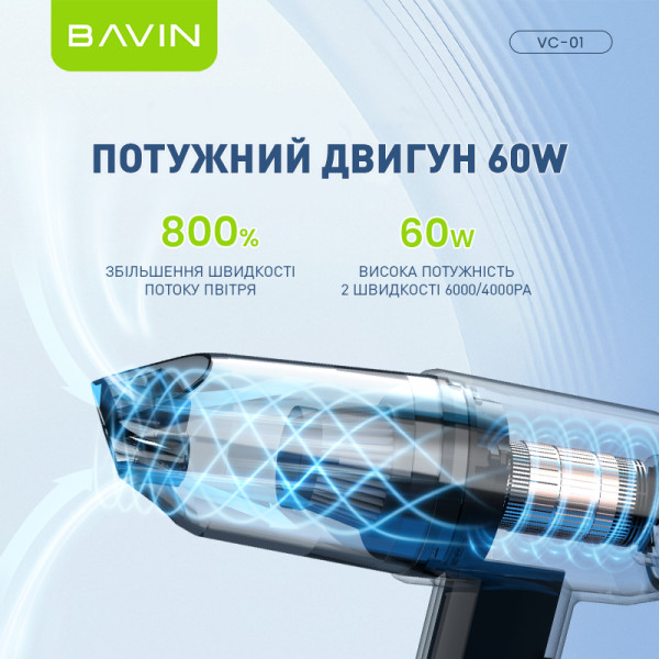 Фото - Пылесос ручной для автомобиля Bavin VC-01 6000Pa 2000 mAh Black (Z-VC01 BK)