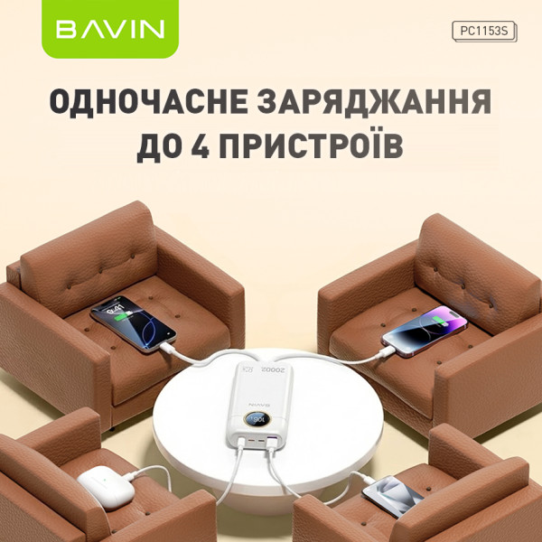 Фото - Батарея мобільна Bavin PC1153S 20000 mAh FAST CHARGING 22.5W White (Y-PC1153S-WH)