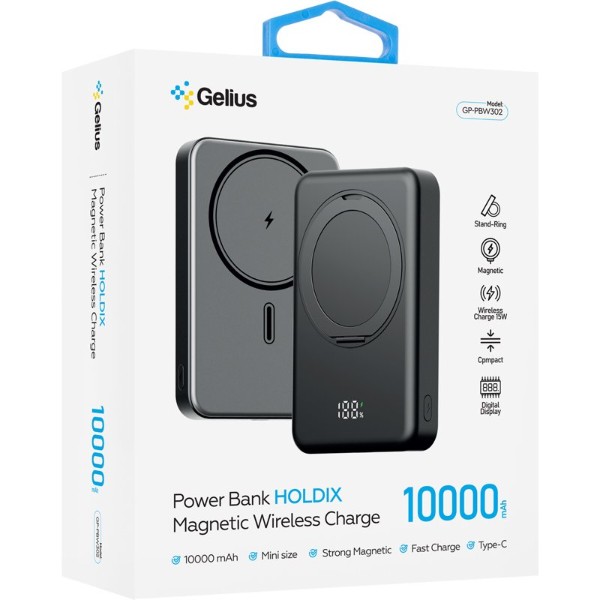 Фото - Батарея мобільна Gelius HOLDIX GP-PBW302 Magnetic Wireless Charge 15W 10000mAh Black (100988)