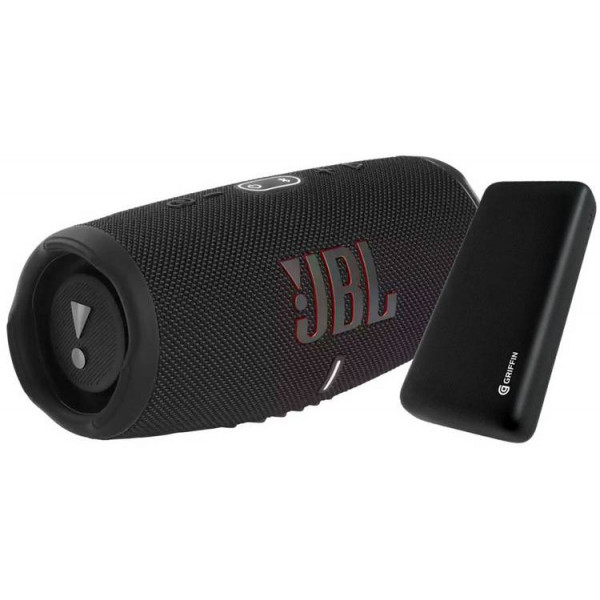 Фото - Портативна акустика JBL Charge 5 Black (JBLCHARGE5BLK) + акум. батарея 20000mAh Griffin (GP-149-BLK) (JBLCHARGE5BLKPB)