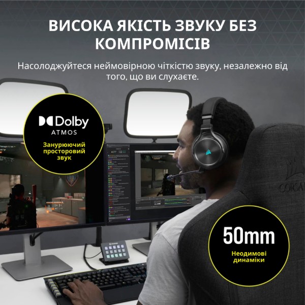 Фото - Гарнітура бездротова ігрова Corsair Virtuoso RGB Wireless XT Black (CA-9011188-EU)