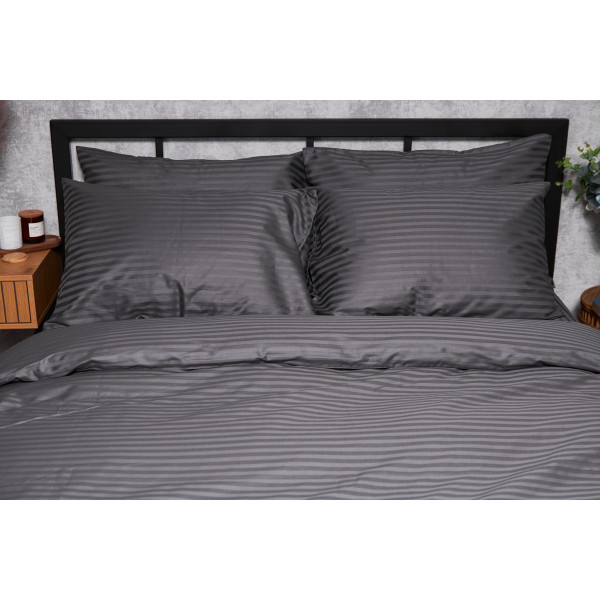 Фото - Комплект постільної білизни Moon&Star Satin Stripe Stripe Black 143х210 нав. 2х40х60 (MS-820003690)