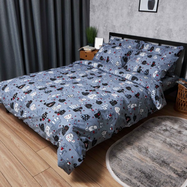 Фото - Комплект постільної білизни Moon&Star Gold Люкс «Feline Fun» бязь 200х220 см нав. 2х50х70 (MS-820006311)