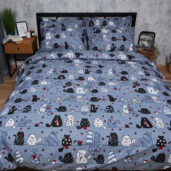 Фото - Комплект постільної білизни Moon&Star Gold Люкс «Feline Fun» бязь 200х220 см нав. 2х50х70 (MS-820006311)