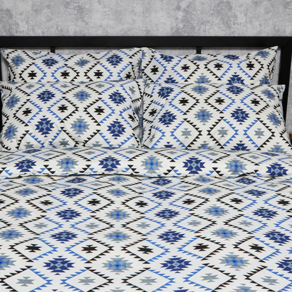 Фото - Комплект постільної білизни Moon&Star Бязь Gold Люкс Blue Mosaic 175х210 нав. 2х70х70 (MS-820005992)