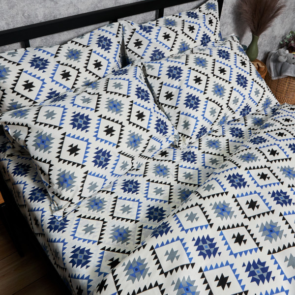 Фото - Комплект постільної білизни Moon&Star Бязь Gold Люкс Blue Mosaic 175х210 нав. 2х70х70 (MS-820005992)