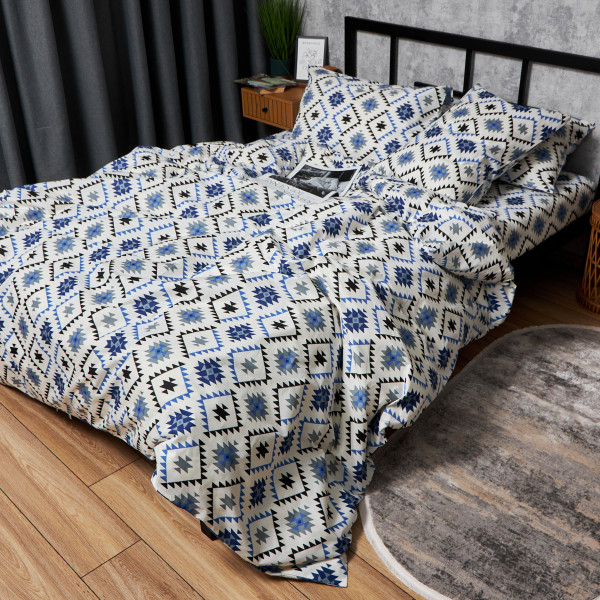 Фото - Комплект постільної білизни Moon&Star Бязь Gold Люкс Blue Mosaic 175х210 нав. 2х50х70 (MS-820005991)