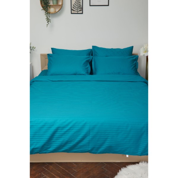 Фото - Комплект постельного белья Moon&Star King Size 220x240 Turkish Blue Satin Stripe (MS-820000633)