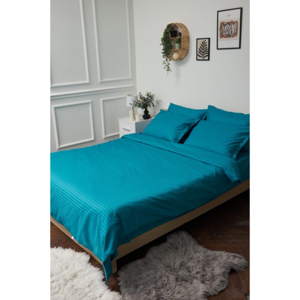 Фото - Комплект постельного белья Moon&Star King Size 220x240 Turkish Blue Satin Stripe (MS-820000631)