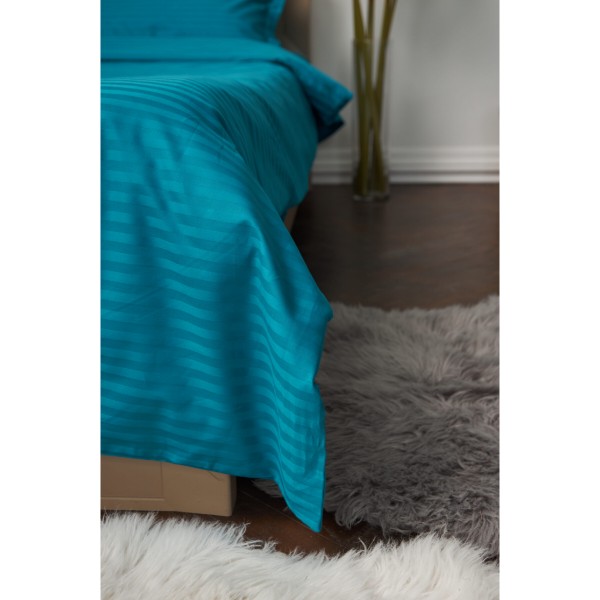 Фото - Комплект постільної білизни Moon&Star King Size 220x240 Turkish Blue Satin Stripe (MS-820000632)