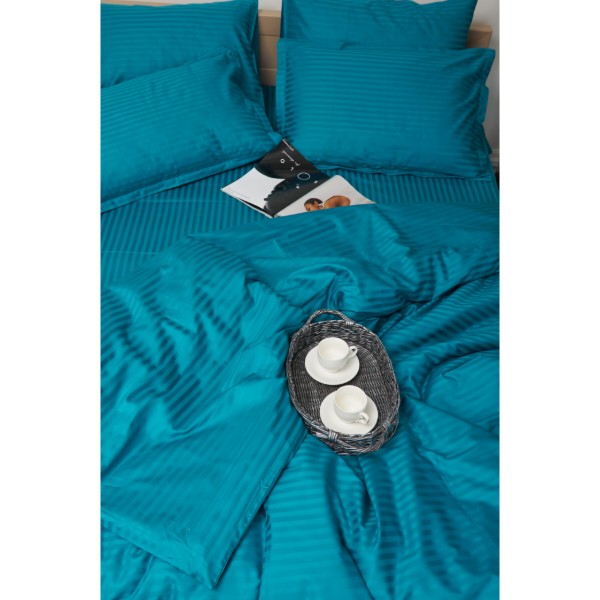 Фото - Комплект постільної білизни Moon&Star King Size 220x240 Turkish Blue Satin Stripe (MS-820000632)