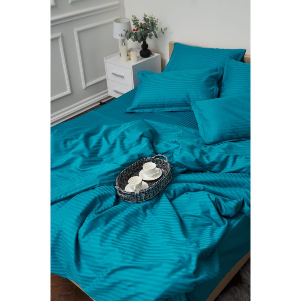 Фото - Комплект постельного белья Moon&Star King Size 220x240 Turkish Blue Satin Stripe (MS-820000631)