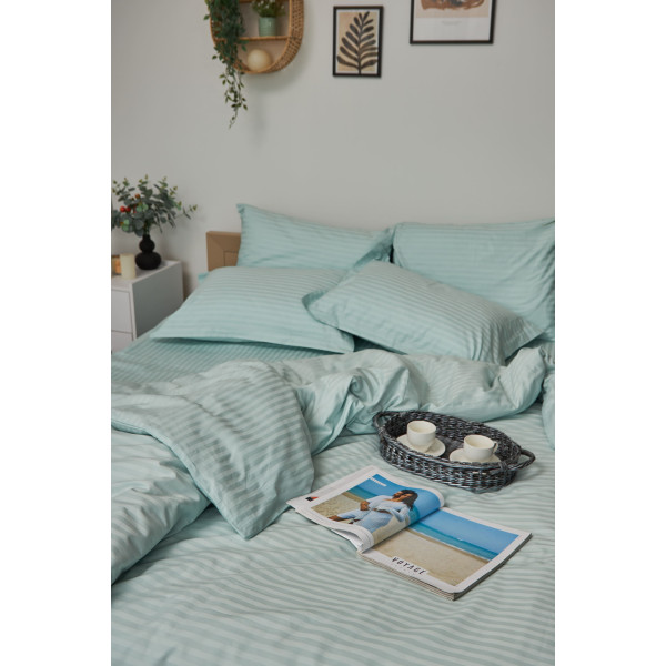 Фото - Комплект постільної білизни Moon&Star 143х210х2 нав. 4х50х70 Stripe Mint Satin Stripe (MS-820000618)