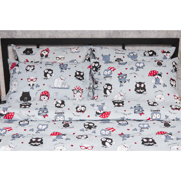 Фото - Комплект постільної білизни Moon&Star Бязь Gold Люкс Owls Gray 160х220х2 нав. 4х50х70 (MS-820005493)