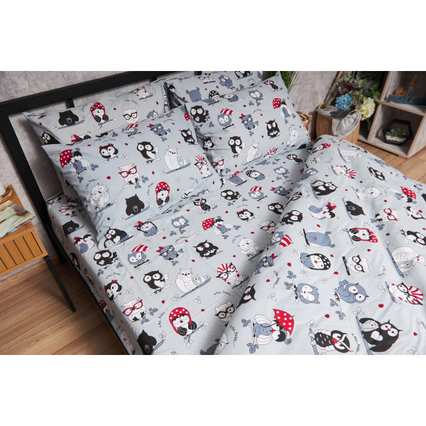Фото - Комплект постільної білизни Moon&Star Бязь Gold Люкс Owls Gray 160х220х2 нав. 4х70х70 (MS-820005494)
