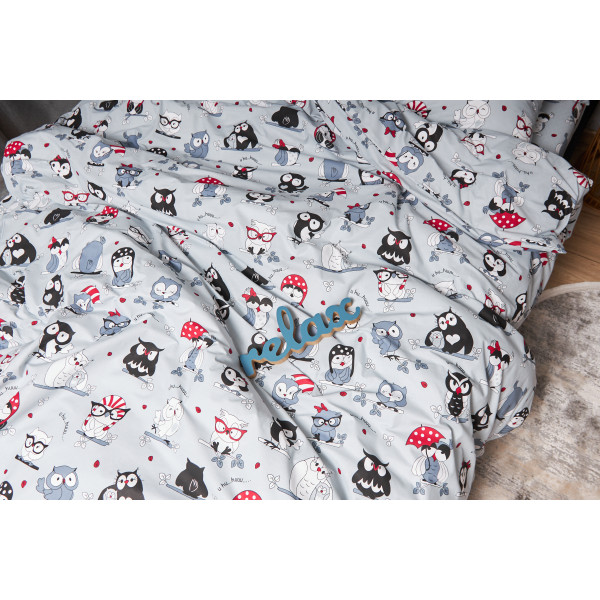 Фото - Комплект постільної білизни Moon&Star Бязь Gold Люкс Owls Gray 160х220 (MS-820005482)