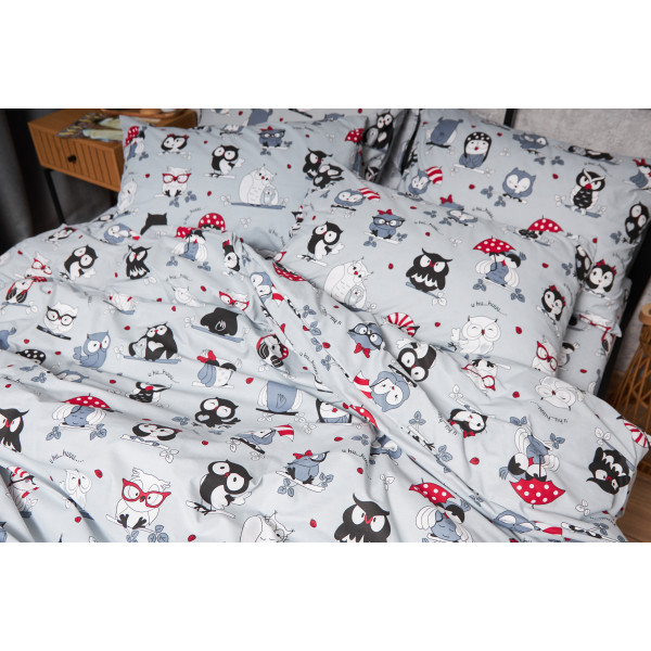 Фото - Комплект постільної білизни Moon&Star Бязь Gold Люкс Owls Gray 160х220 (MS-820005482)