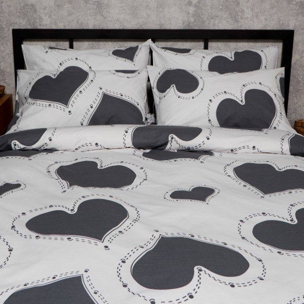 Фото - Комплект постільної білизни Moon&Star Бязь Gold Люкс Grey Love 175х210 нав. 2х70х70 (MS-820009352)