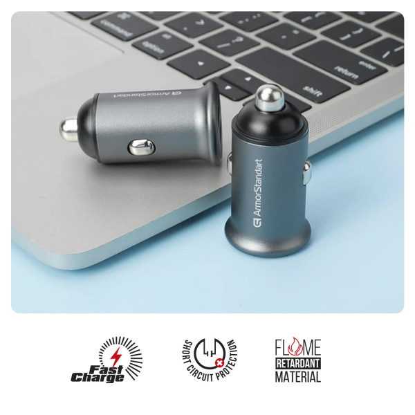 Фото - Автомобільний зарядний пристрій Armorstandart USB Type-C PD20W + USB QC 3.0 Grey + кабель USB-C (ARM82461)