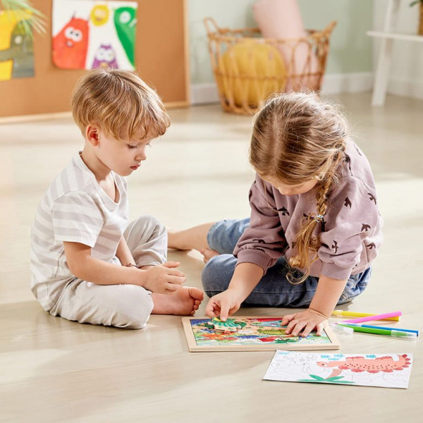 Фото - Пазли (3-4 роки) Hape Динозаври з розмальовкою (E1641)