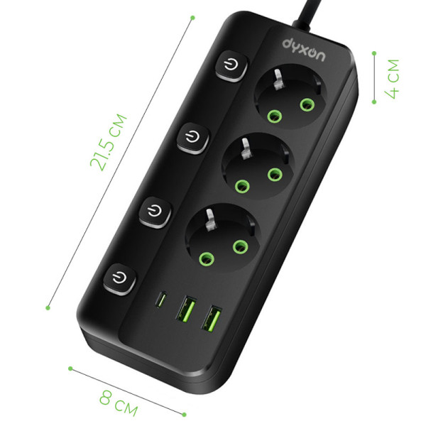Фото - Сетевой фильтр Dyxon PRO-1096 5.0m 3р 2 USB-A 1 USB-C (PD) Black (DXN-1096-5M-3-B)