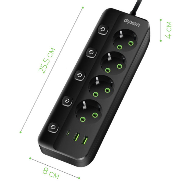 Фото - Сетевой фильтр Dyxon PRO-1097 5.0m 4р 2 USB-A 1 USB-C (PD) Black (DXN-1097-5M-4-B)