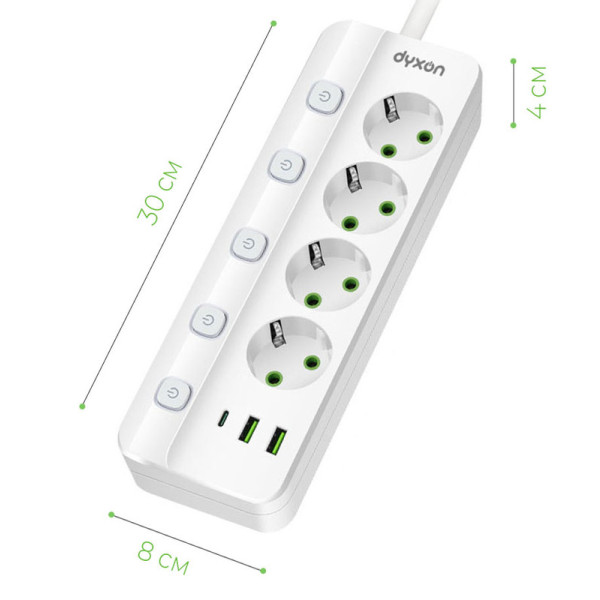 Фото - Сетевой фильтр Dyxon PRO-1098 5.0m 5р 2 USB-A 1 USB-C (PD) White (DXN-1098-5M-5-W)