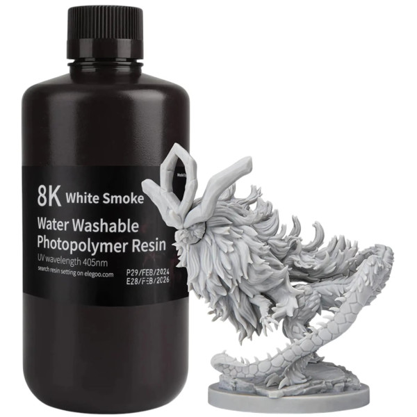 Фото - Гумовий фотополімер Elegoo Water Washable Resin 8K 1кг біла димчата (50.103.0140)