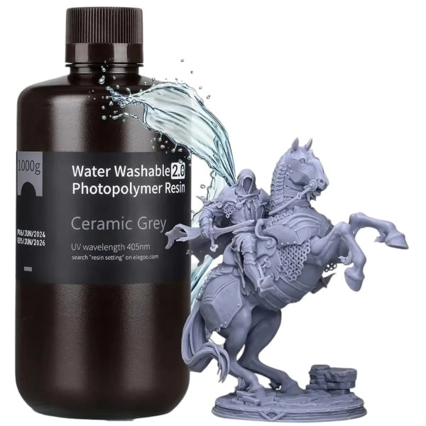Фото - Гумовий фотополімер Elegoo Water Washable Resin 2.0 1кг сіра (50.103.0198)