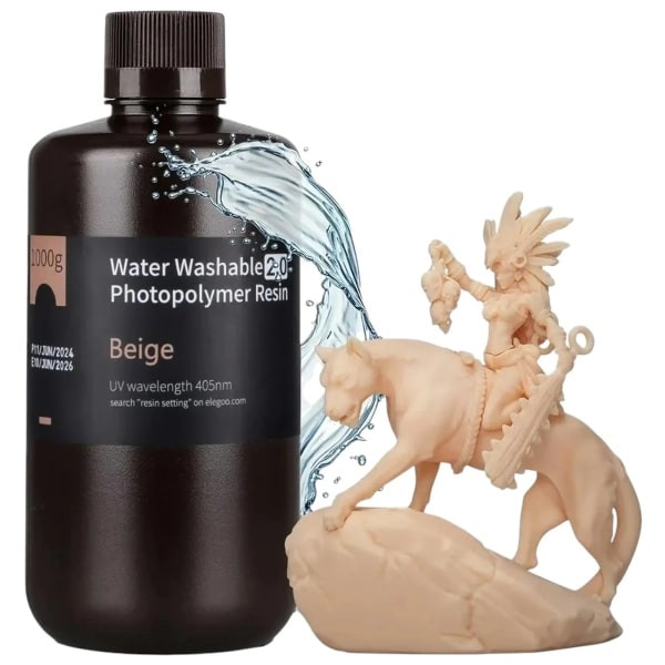 Фото - Гумовий фотополімер Elegoo Water Washable Resin 2.0 1кг бежевий (50.103.0201)