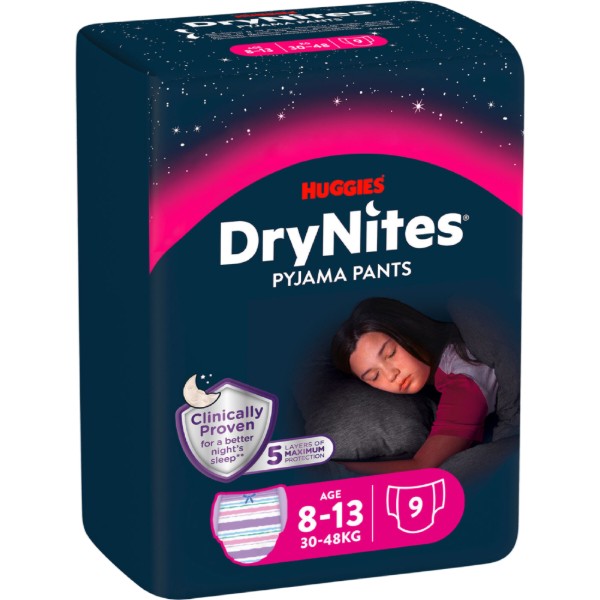 Фото - Одноразовые подгузники-трусики Huggies DryNites девочка 8-13 лет (30-48 кг), 9 шт. (5029053527604)