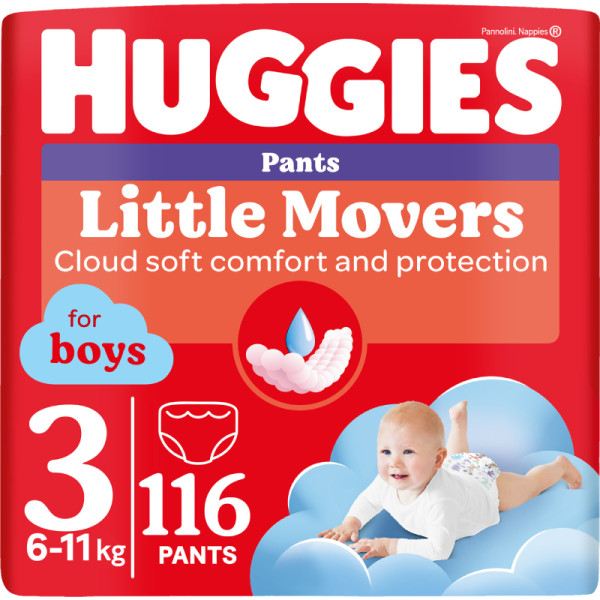 Фото - Одноразовые подгузники-трусики Huggies Little Movers Размер 3 (6-11 кг) для мальчиков, 116 шт. (5029054568026)