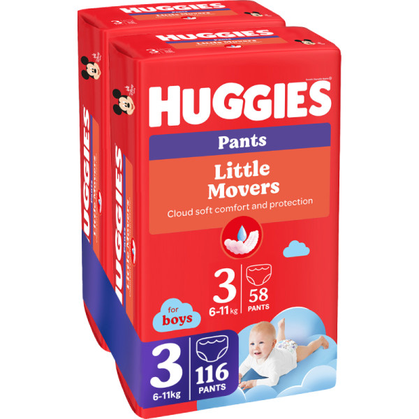 Фото - Одноразовые подгузники-трусики Huggies Little Movers Размер 3 (6-11 кг) для мальчиков, 116 шт. (5029054568026)
