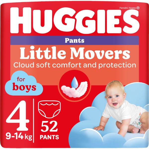 Фото - Одноразовые подгузники-трусики Huggies Little Movers Размер 4 (9-14 кг) для мальчиков, 52 шт. (5029053547534)