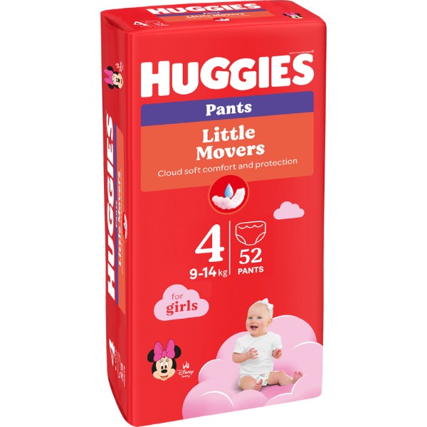 Фото - Одноразові підгузки-трусики Huggies Little Movers Розмір 4 (9-14 кг) для дівчаток, 52 шт. (5029053547541)