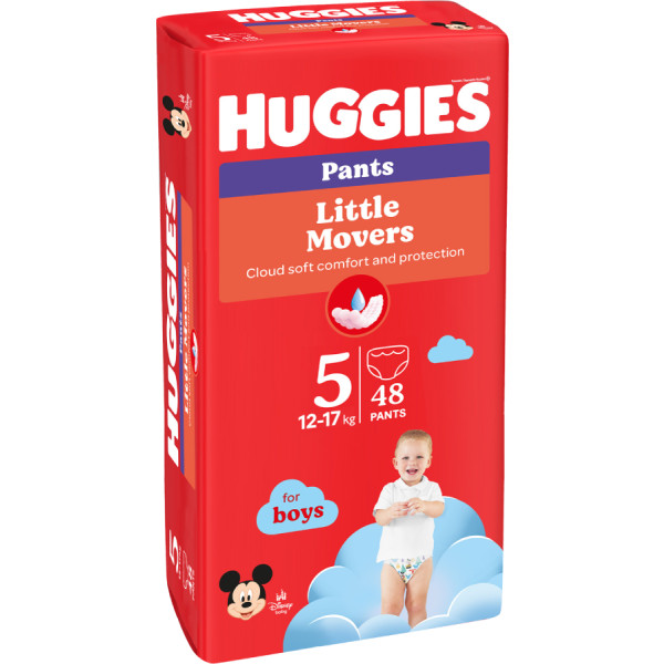 Фото - Одноразові підгузки-трусики Huggies Little Movers Розмір 5 (12-17 кг) для хлопчиків, 48 шт. (5029053547619)