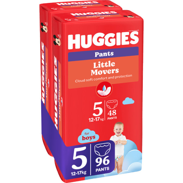 Фото - Одноразові підгузки-трусики Huggies Little Movers Розмір 5 (12-17 кг) для хлопчиків, 96 шт. (5029054568163)