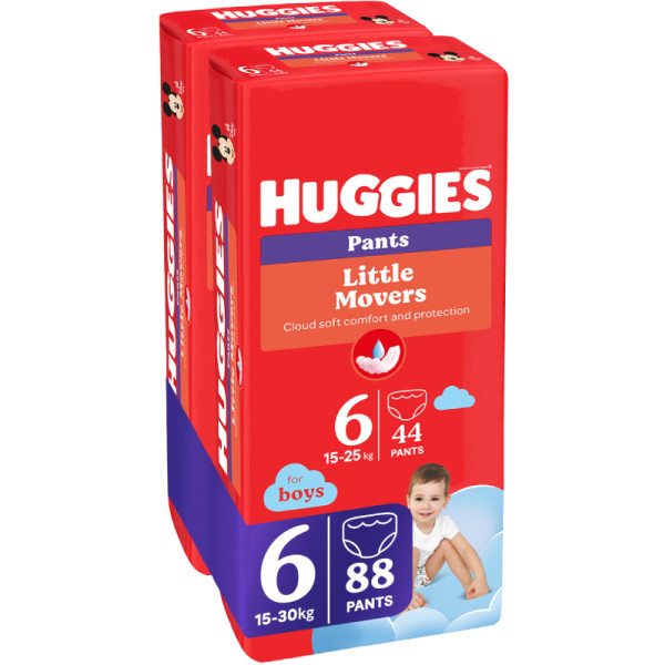 Фото - Одноразовые подгузники-трусики Huggies Little Movers Размер 6 (15-25 кг) для мальчиков, 88 шт. (5029054568200)