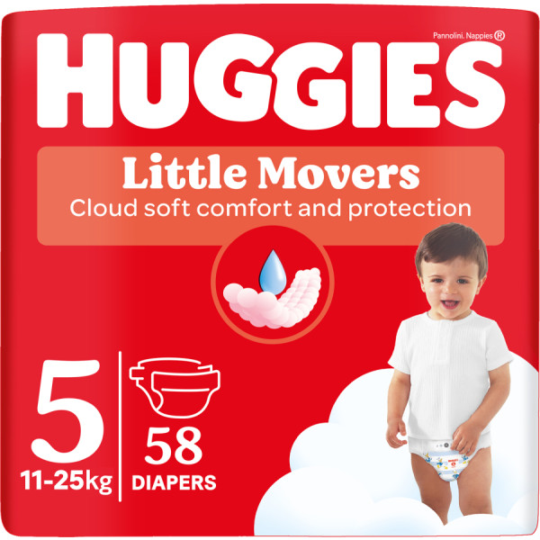Фото - Одноразові підгузки Huggies Little Movers Розмір 5 (11-25 кг), 58 шт. (5029053548784)