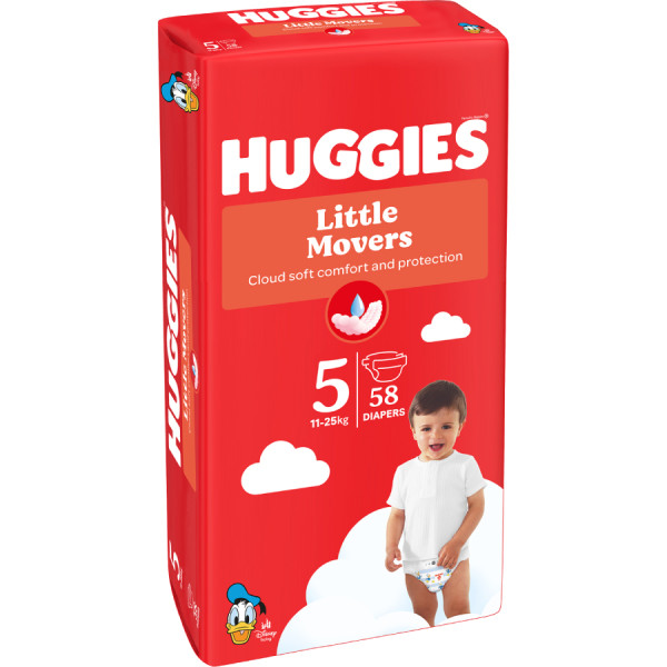 Фото - Одноразові підгузки Huggies Little Movers Розмір 5 (11-25 кг), 58 шт. (5029053548784)