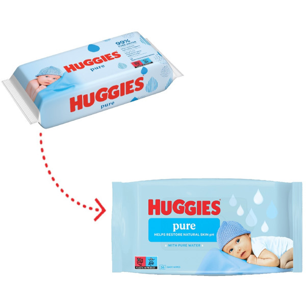 Фото - Вологі серветки для немовлят Huggies Pure 56 шт. (5029053550039)