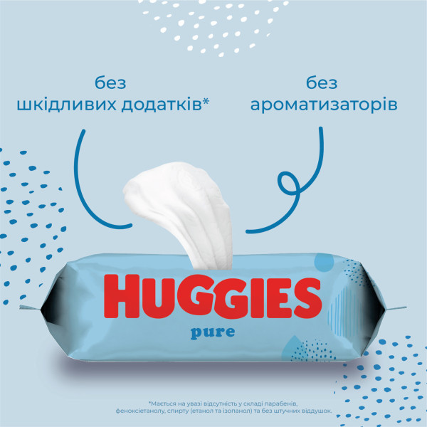 Фото - Вологі серветки для немовлят Huggies Pure 56 шт. (5029053550039)