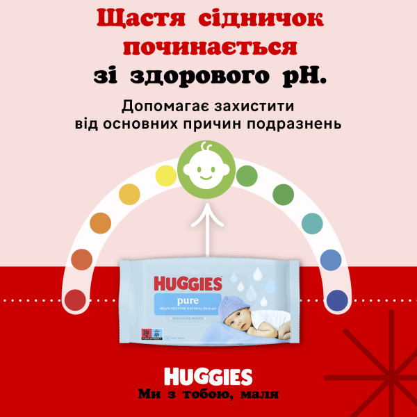 Фото - Вологі серветки для немовлят Huggies Pure 56 шт. (5029053550039)