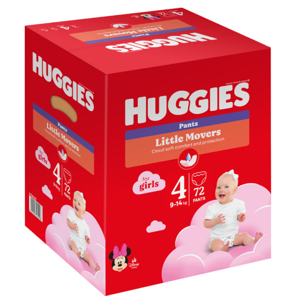 Фото - Одноразові підгузки-трусики Huggies Little Movers Розмір 4 (9-14 кг) для дівчаток, 72 шт.(2*36 шт.) (5029053564098)