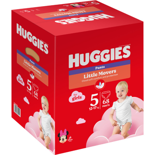 Фото - Одноразові підгузки-трусики Huggies Little Movers Розмір 5 (12-17 кг) для дівчаток, 68 шт.(2*34 шт.) (5029053564111)