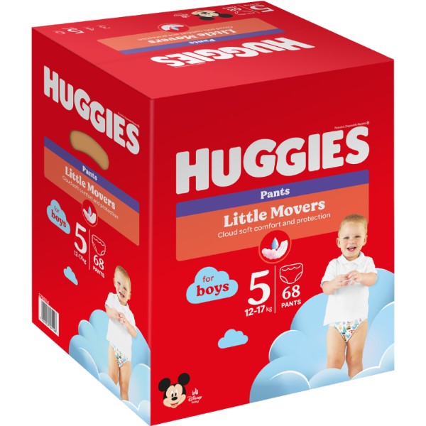 Фото - Одноразовые подгузники-трусики Huggies Little Movers Размер 5 (12-17 кг) для мальчиков, 68 шт.(2*34 шт.) (5029053564128)