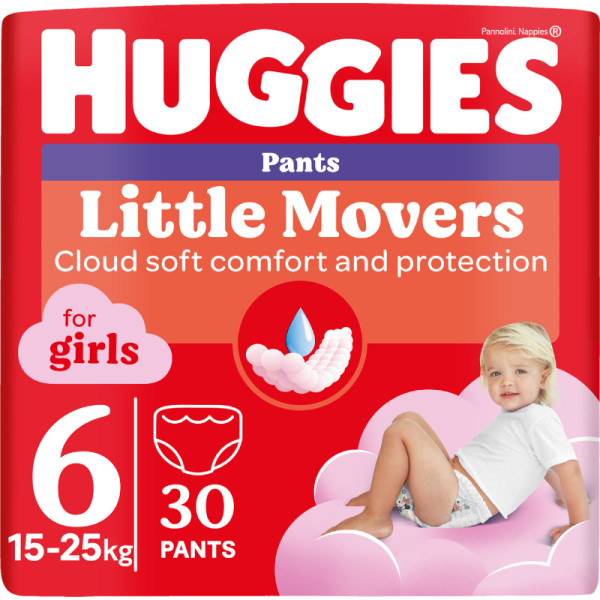 Фото - Одноразові підгузки-трусики Huggies Little Movers Розмір 5 (12-17 кг) для дівчаток, 34 шт. (5029053564272)