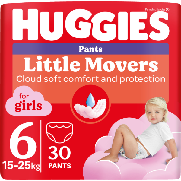 Фото - Одноразові підгузки-трусики Huggies Little Movers Розмір 5 (12-17 кг) для дівчаток, 34 шт. (5029053564272)